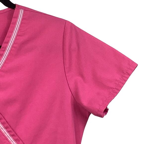 Medical Scrubs Top Womens XS Pink Short Sleeve V Neck Overlap Front Pockets - Picture 4 of 8